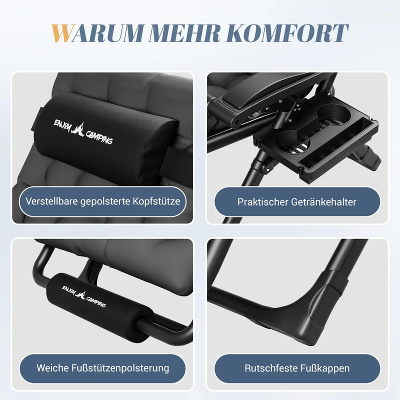 Sonnenliege Liegestuhl Klappbar Mit Getränkehalter Gartenstuhl Mit Auflage Polster, Liegestuhl, Extra groß Gartenliege, Verstellbar Rückenlehne Garten Liege