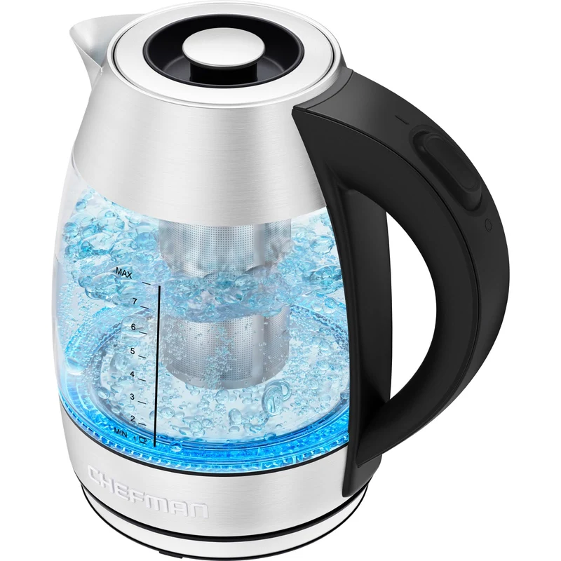 Elektrischer Wasserkocher Glas mit Teesieb, 1.8 Liter, LED-Anzeige / BPA-Frei, 2200 Watt, Edelstahl