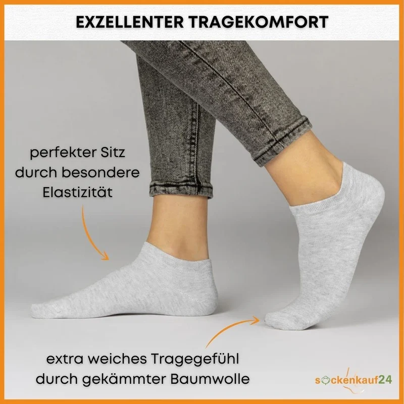 10 Paar Premium Trainer Socken für Männer und Frauen aus besegneter Baumwolle mit Comfort Bund ohne Drucknaht