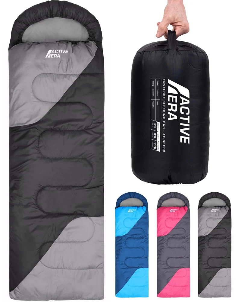 Active Era Premium Mumienschlafsack 250 GSM, Schlafsack Winter & Sommer, 0°C bis 15°C, Indoor und Outdoor Camping, Festivals, Sleeping Bag Wasserabweisend, Ultraleicht, Kleines Packmass