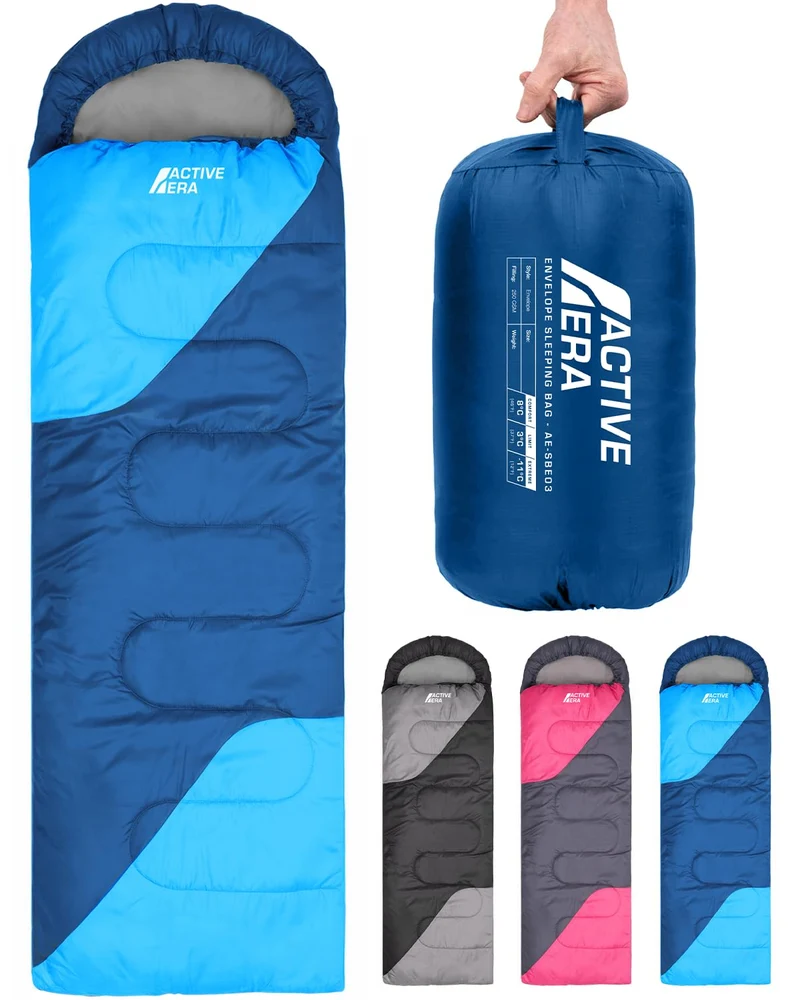 Active Era Premium Mumienschlafsack 250 GSM, Schlafsack Winter & Sommer, 0°C bis 15°C, Indoor und Outdoor Camping, Festivals, Sleeping Bag Wasserabweisend, Ultraleicht, Kleines Packmass