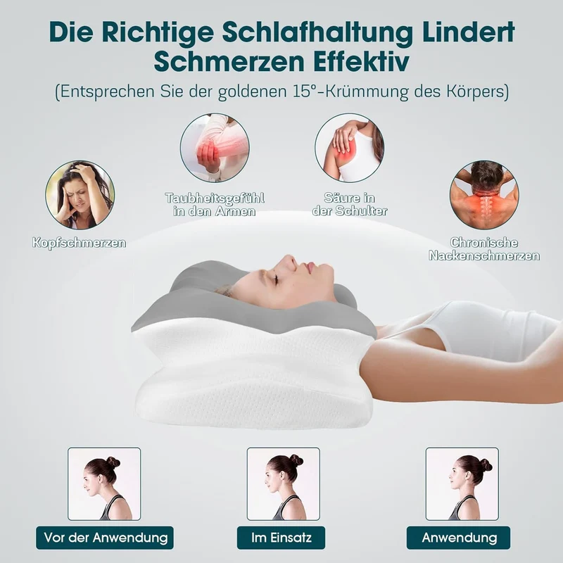 Nackenkissen Kopfkissen, Anti Schnarch Kissen, Memory Foam Kissen Ergonomisches, Nackenstützkissen Orthopädisches, Nackenkissen Seitenschläfer für Seiten, Rücken & Bauchschläfer
