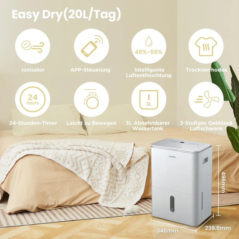 Luftentfeuchter Smart modus ,Timer 24H,Wassertank ,APP-fähig, Weiß
