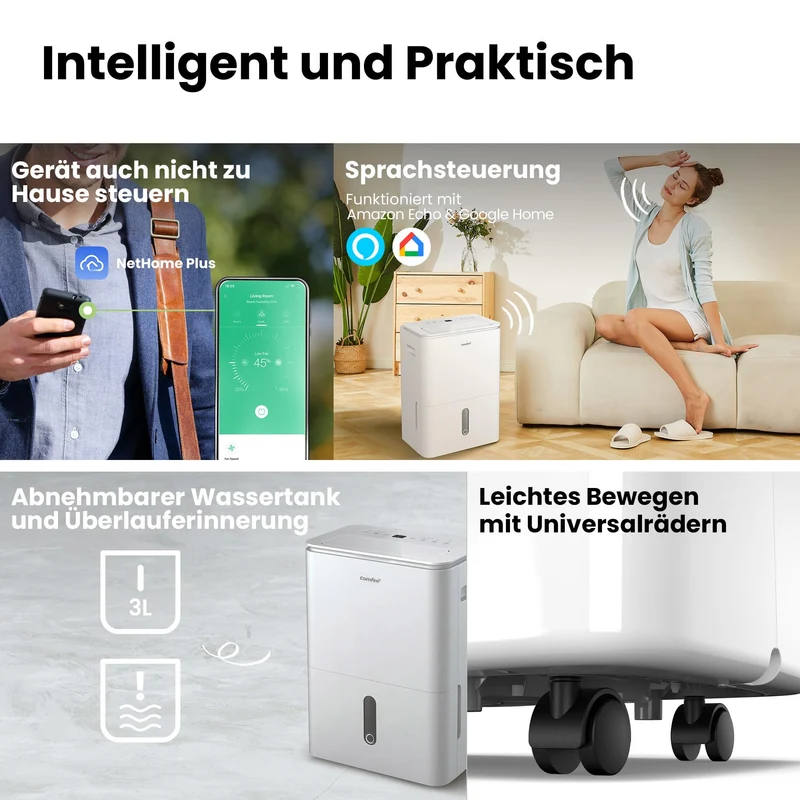 Luftentfeuchter Smart modus ,Timer 24H,Wassertank ,APP-fähig, Weiß