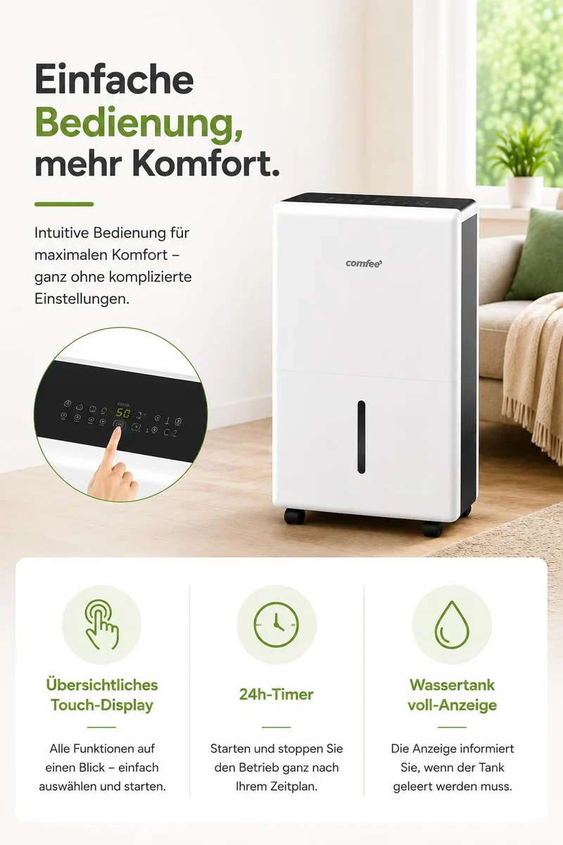Luftentfeuchter Smart modus ,Timer 24H,Wassertank ,APP-fähig, Weiß