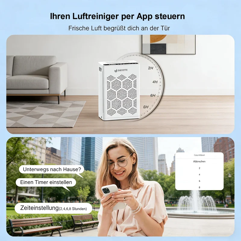 Luftreiniger Allergiker für Wohnung, HEPA H14 Filter mit waschbarem Vorfilter gegen Zigarettenrauch, Schimmel und Gerüche, CADR 300m³/h, App- und Alexa-Steuerung
