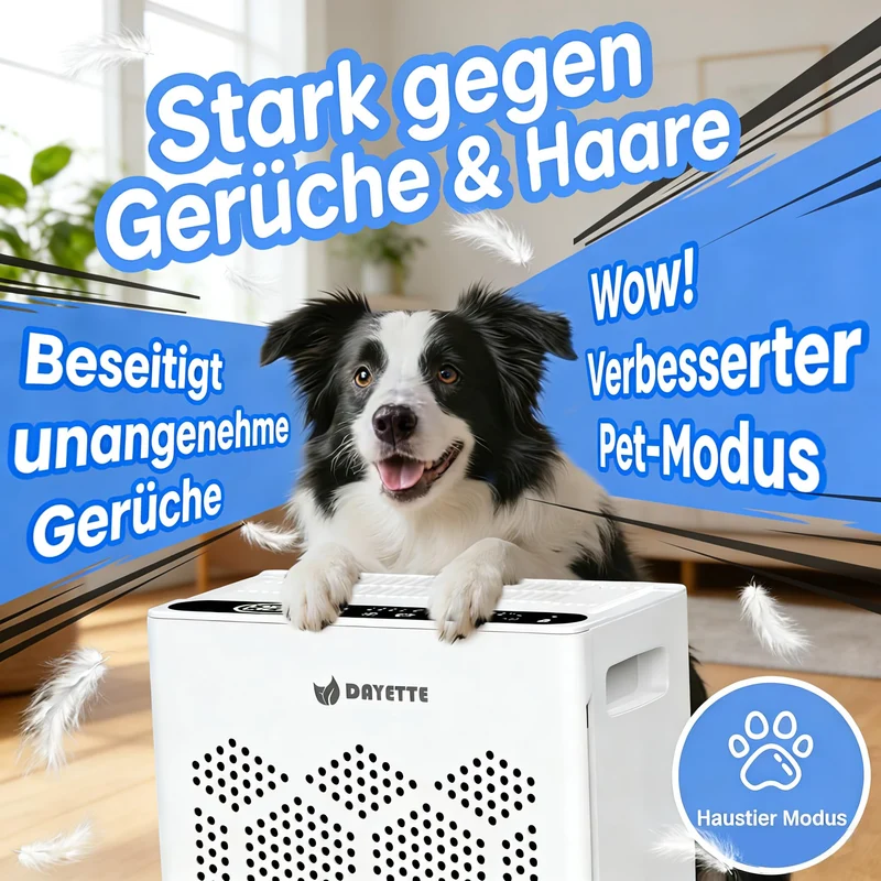 Luftreiniger Allergiker für Wohnung, HEPA H14 Filter mit waschbarem Vorfilter gegen Zigarettenrauch, Schimmel und Gerüche, CADR 300m³/h, App- und Alexa-Steuerung