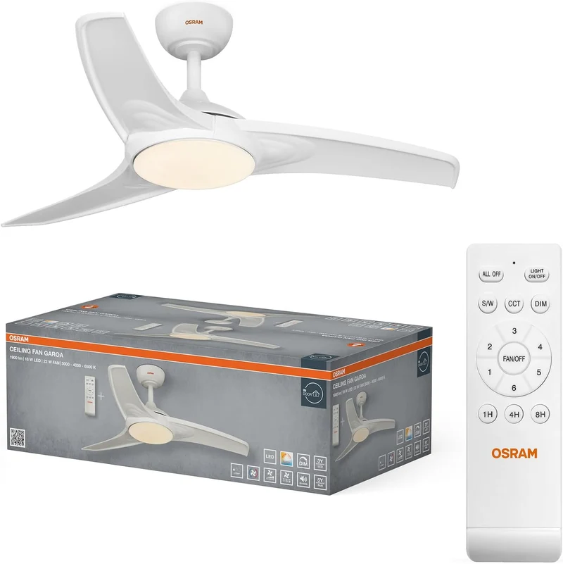 Osram LED-Deckenventilator Weiß, leise, Fernbedienung | Ceiling fan Sudestada, Ceiling Fans with Lighting, Weiß, 450 mm dia, 50000 h, 1-Pack