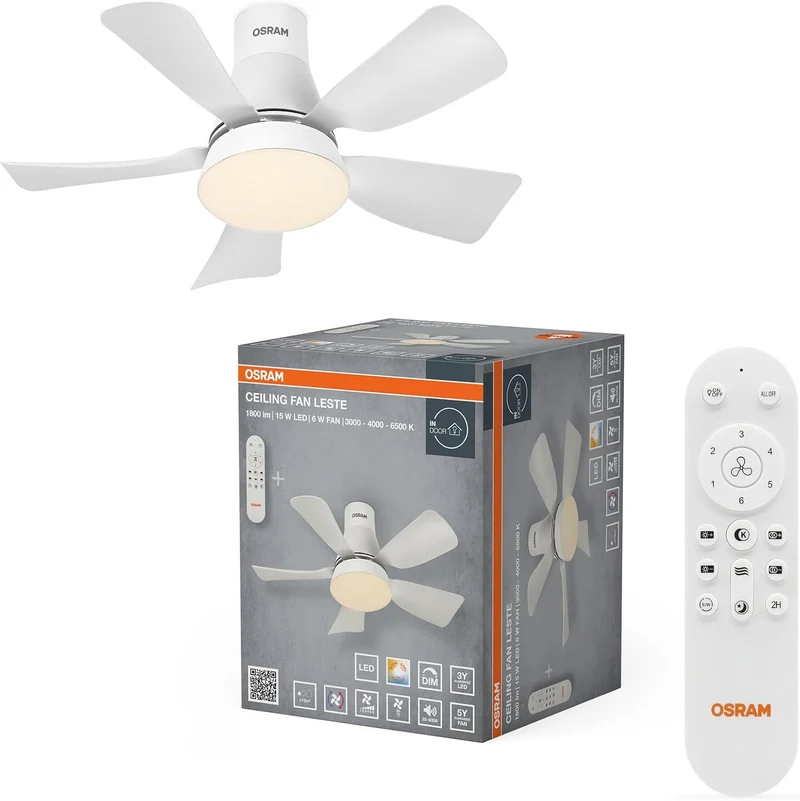 Osram LED-Deckenventilator Weiß, leise, Fernbedienung | Ceiling fan Sudestada, Ceiling Fans with Lighting, Weiß, 450 mm dia, 50000 h, 1-Pack