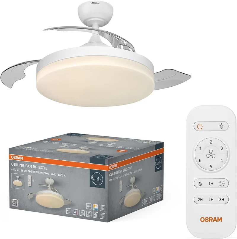 Osram LED-Deckenventilator Weiß, leise, Fernbedienung | Ceiling fan Sudestada, Ceiling Fans with Lighting, Weiß, 450 mm dia, 50000 h, 1-Pack