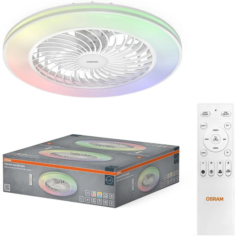 Osram LED-Deckenventilator Weiß, leise, Fernbedienung | Ceiling fan Sudestada, Ceiling Fans with Lighting, Weiß, 450 mm dia, 50000 h, 1-Pack