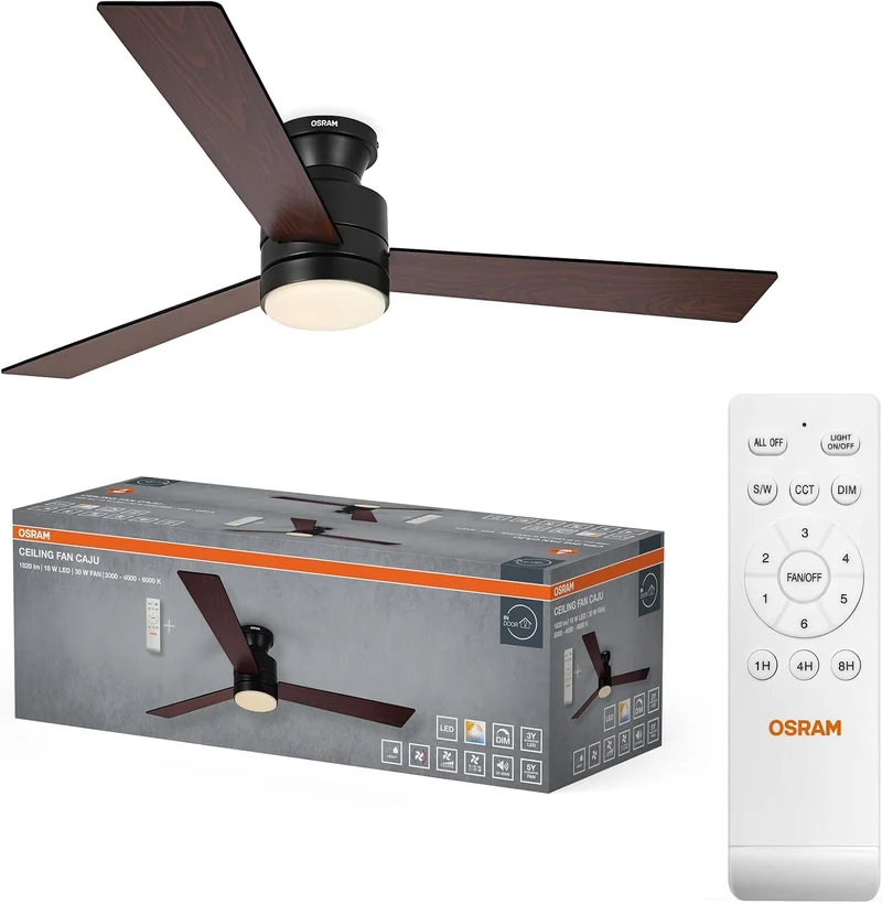 Osram LED-Deckenventilator Weiß, leise, Fernbedienung | Ceiling fan Sudestada, Ceiling Fans with Lighting, Weiß, 450 mm dia, 50000 h, 1-Pack