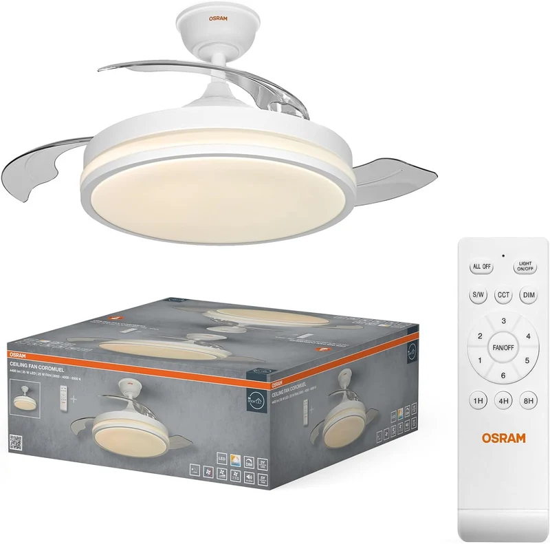 Osram LED-Deckenventilator Weiß, leise, Fernbedienung | Ceiling fan Sudestada, Ceiling Fans with Lighting, Weiß, 450 mm dia, 50000 h, 1-Pack