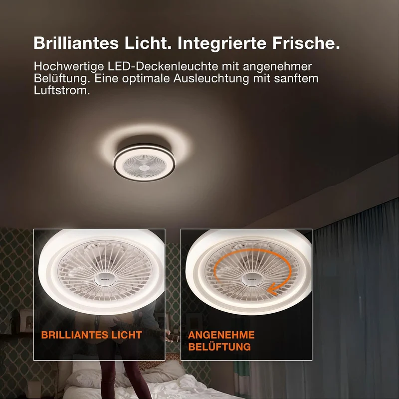 Osram LED-Deckenventilator Weiß, leise, Fernbedienung | Ceiling fan Sudestada, Ceiling Fans with Lighting, Weiß, 450 mm dia, 50000 h, 1-Pack
