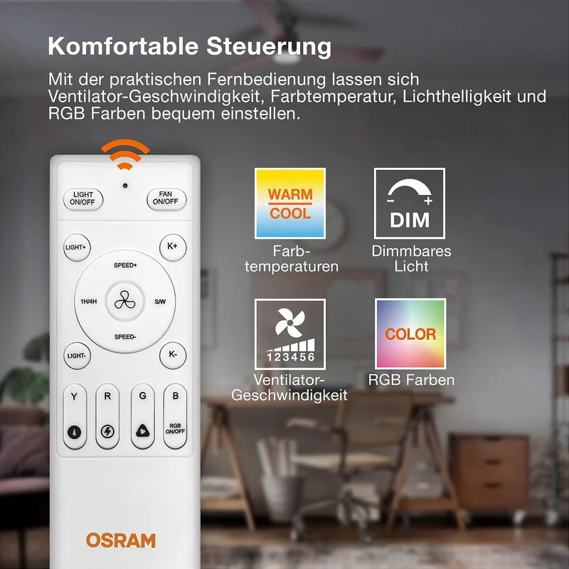 Osram LED-Deckenventilator Weiß, leise, Fernbedienung | Ceiling fan Sudestada, Ceiling Fans with Lighting, Weiß, 450 mm dia, 50000 h, 1-Pack