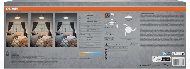 Osram LED-Deckenventilator Weiß, leise, Fernbedienung | Ceiling fan Sudestada, Ceiling Fans with Lighting, Weiß, 450 mm dia, 50000 h, 1-Pack