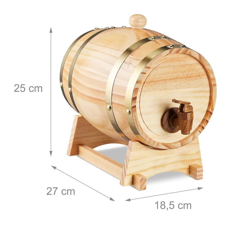 Schnapsfass, 2.2 l, Holz, Whiskyfass mit Bock & Zapfhahn, für Whisky, Wein, Spirituosen, Deko Holzfass, Natur