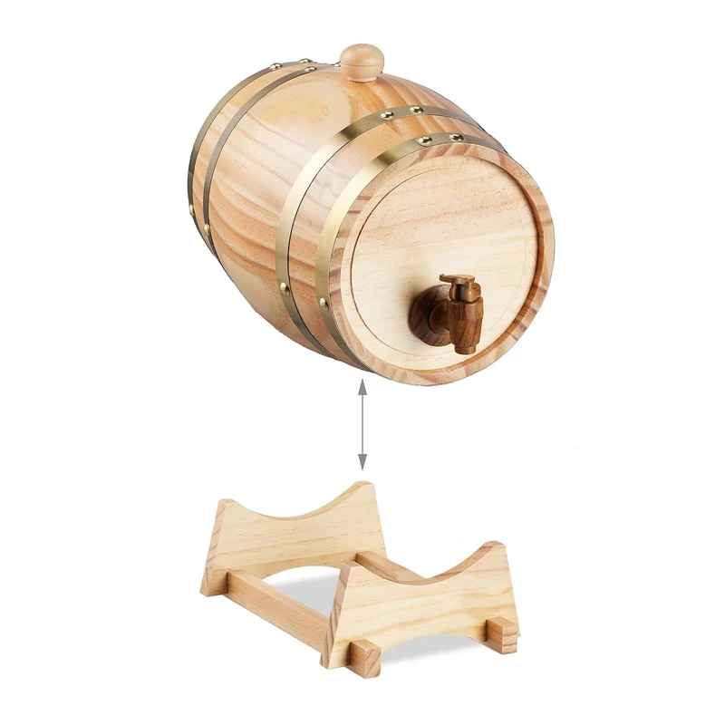 Schnapsfass, 2.2 l, Holz, Whiskyfass mit Bock & Zapfhahn, für Whisky, Wein, Spirituosen, Deko Holzfass, Natur