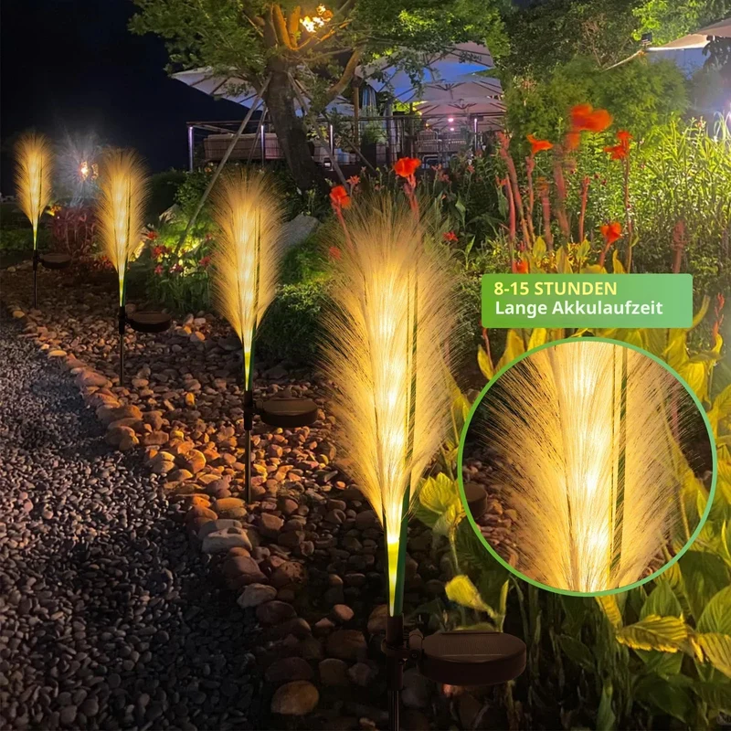Solarleuchten Garten Schilf, Solarlampen für Außen, Wasserdichte Gartendeko für Draußen, Solar Deko für Rasen Gehweg Balkon Terrassen Landschaft Wegbeleuchtung