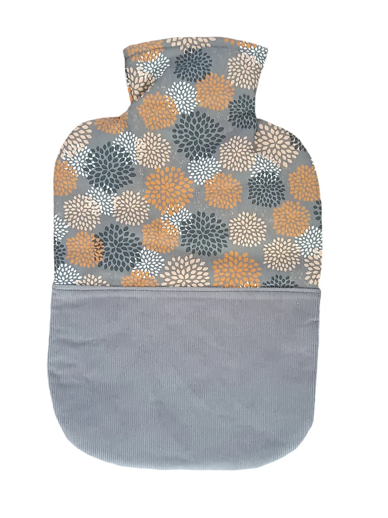 Wärmflasche 2 Liter grau orange Babycord