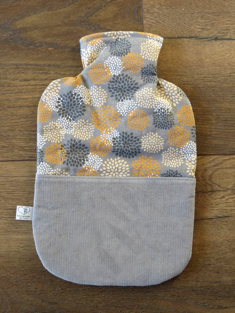 Wärmflasche 2 Liter grau orange Babycord