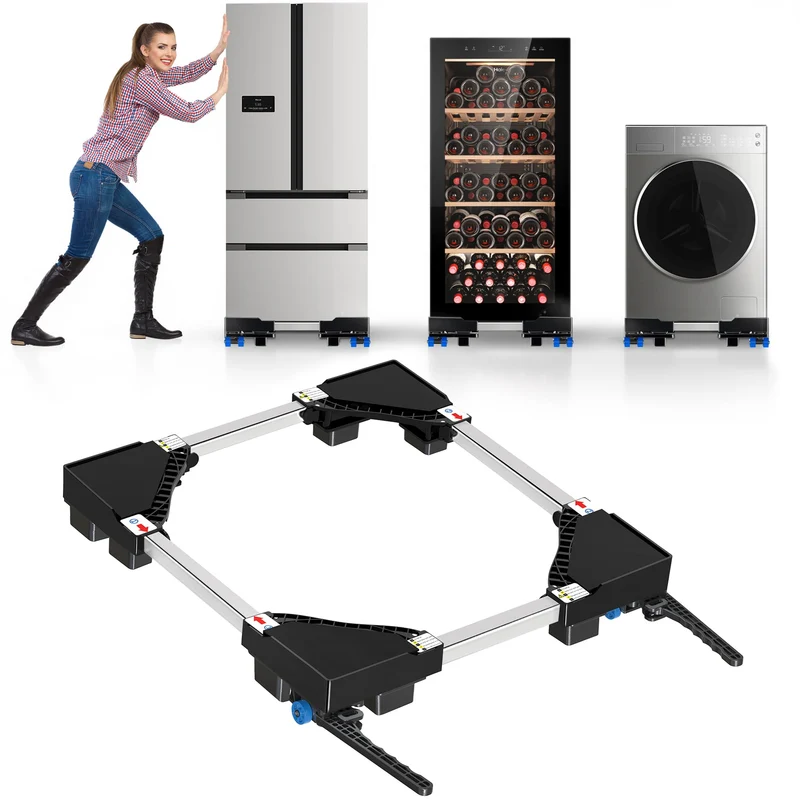 Waschmaschinen Untergestell mit 4 Füßen für Waschwaschine,Kühlschrank und Trockner,Verstellbare Waschmaschinensockel mit Rutschfester Stoßdämpfungsfunktion,(Einstellbare:42-65cm) | Verstellbare Breite 42-65cm Waschmaschinensockel mit Rutschfester St
