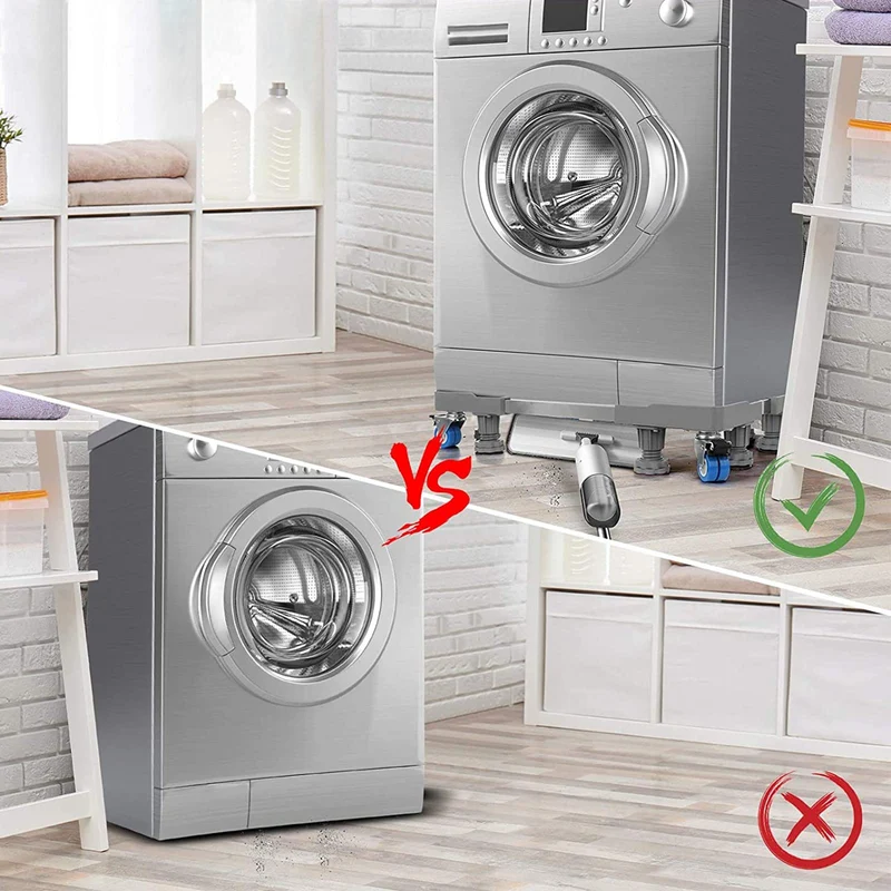 Waschmaschinen Untergestell mit 4 Füßen für Waschwaschine,Kühlschrank und Trockner,Verstellbare Waschmaschinensockel mit Rutschfester Stoßdämpfungsfunktion,(Einstellbare:42-65cm) | Verstellbare Breite 42-65cm Waschmaschinensockel mit Rutschfester St