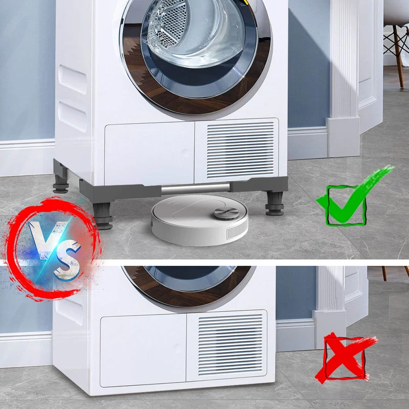Waschmaschinen Untergestell mit 4 Füßen für Waschwaschine,Kühlschrank und Trockner,Verstellbare Waschmaschinensockel mit Rutschfester Stoßdämpfungsfunktion,(Einstellbare:42-65cm) | Verstellbare Breite 42-65cm Waschmaschinensockel mit Rutschfester St