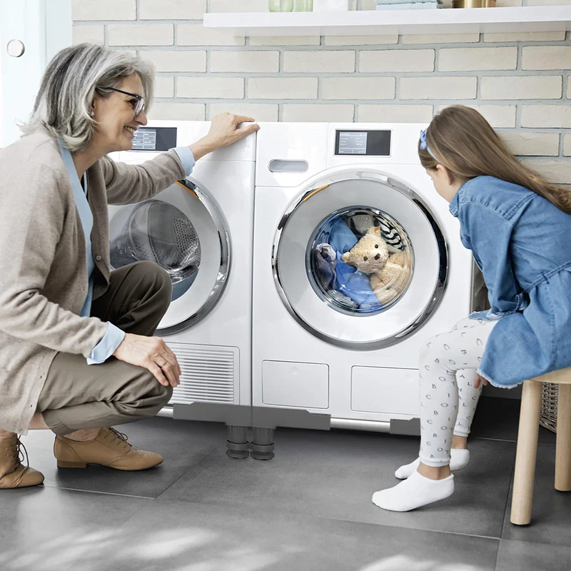 Waschmaschinen Untergestell mit 4 Füßen für Waschwaschine,Kühlschrank und Trockner,Verstellbare Waschmaschinensockel mit Rutschfester Stoßdämpfungsfunktion,(Einstellbare:42-65cm) | Verstellbare Breite 42-65cm Waschmaschinensockel mit Rutschfester St