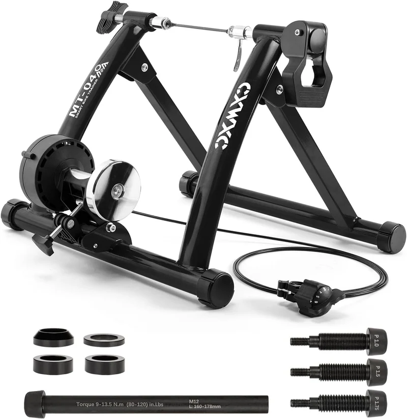 Fahrrad Rollentrainer, Klappbar Stahl Bike Trainer mit Schnellspanner Vorderradunterlage Radtrainer für 26-29 Zoll Fahrradtraining Fahrradfahren Zuhause Indoor