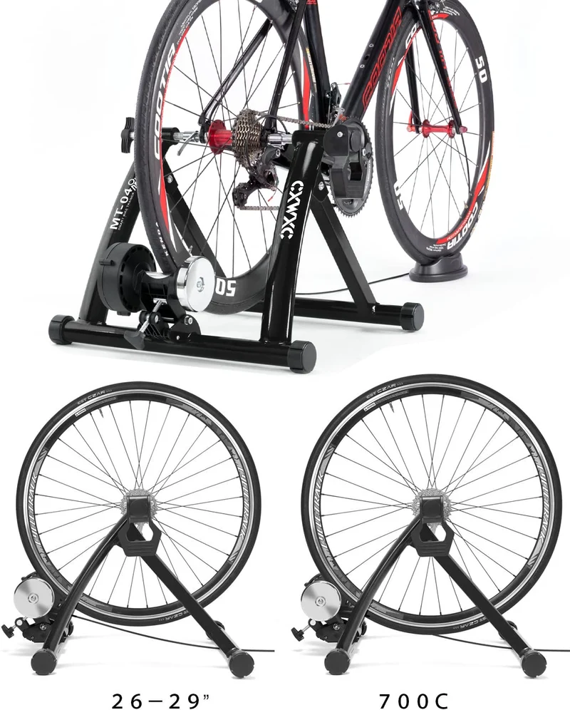 Fahrrad Rollentrainer, Klappbar Stahl Bike Trainer mit Schnellspanner Vorderradunterlage Radtrainer für 26-29 Zoll Fahrradtraining Fahrradfahren Zuhause Indoor