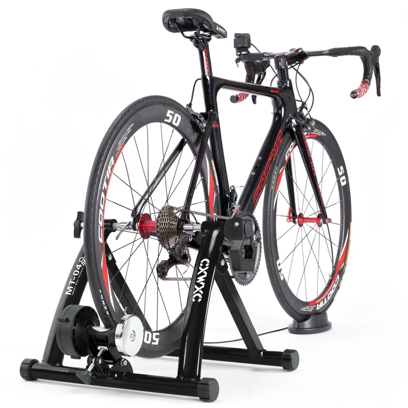 Fahrrad Rollentrainer, Klappbar Stahl Bike Trainer mit Schnellspanner Vorderradunterlage Radtrainer für 26-29 Zoll Fahrradtraining Fahrradfahren Zuhause Indoor