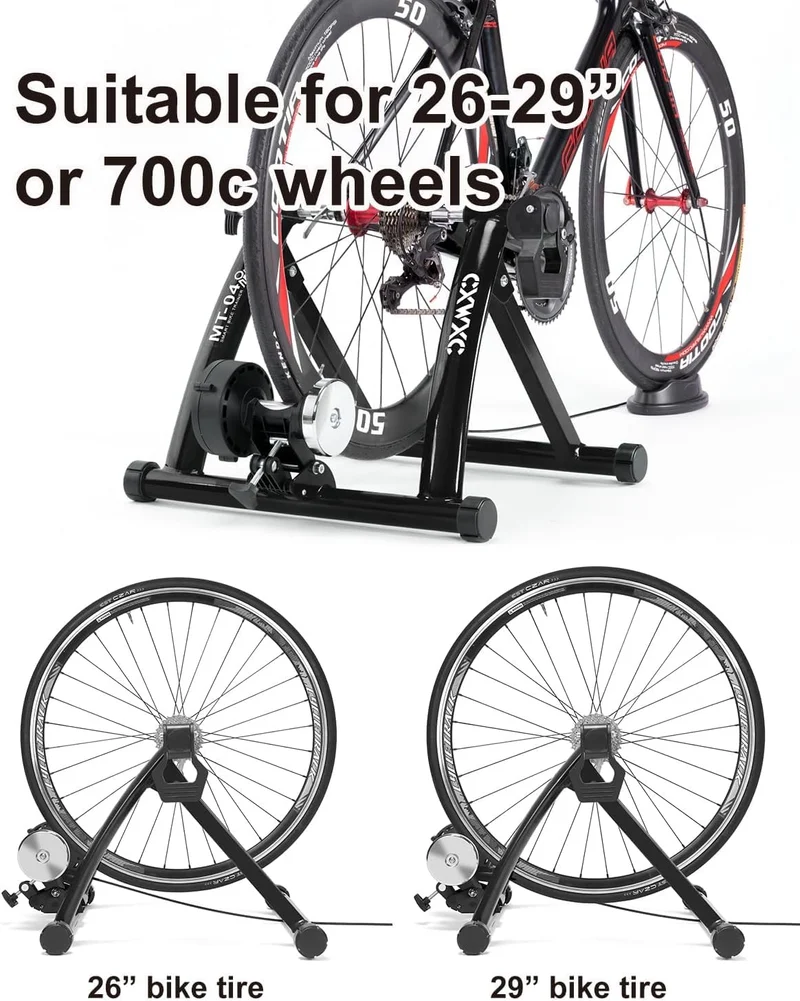 Fahrrad Rollentrainer, Klappbar Stahl Bike Trainer mit Schnellspanner Vorderradunterlage Radtrainer für 26-29 Zoll Fahrradtraining Fahrradfahren Zuhause Indoor