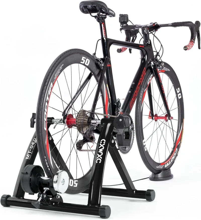Fahrrad Rollentrainer, Klappbar Stahl Bike Trainer mit Schnellspanner Vorderradunterlage Radtrainer für 26-29 Zoll Fahrradtraining Fahrradfahren Zuhause Indoor
