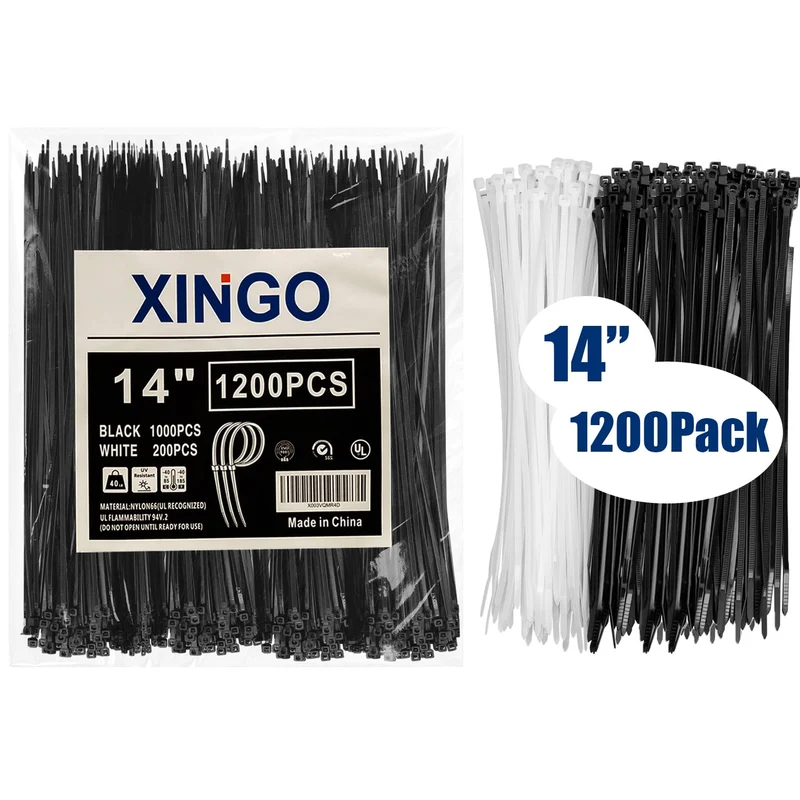 1500 Stück Kabelbinder Schwarz Set, 100/150/200/300 mm(je 300 Stück), UV Beständig Nylon Verschiedene Größen Super Haltbar Selbsthemmend Kabelbinder für Zuhause, Büro, Garten und Werkstatt
