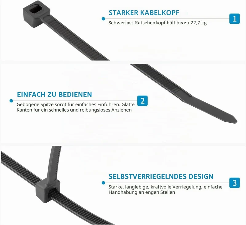 1500 Stück Kabelbinder Schwarz Set, 100/150/200/300 mm(je 300 Stück), UV Beständig Nylon Verschiedene Größen Super Haltbar Selbsthemmend Kabelbinder für Zuhause, Büro, Garten und Werkstatt