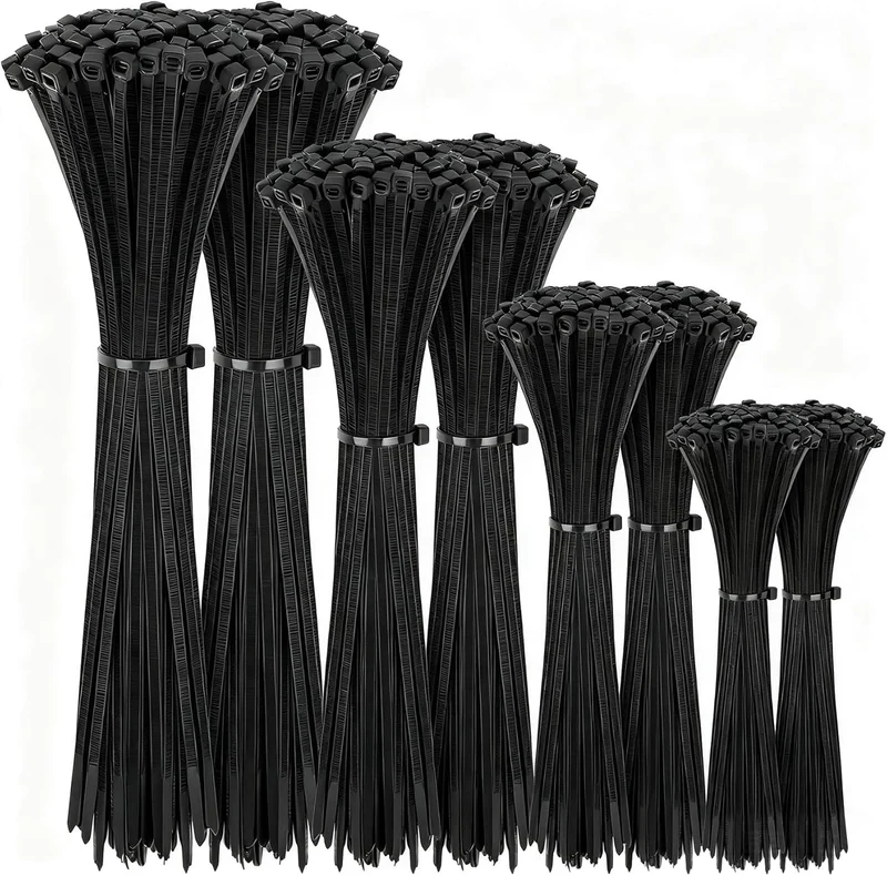 1000 Stück Kabelbinder Schwarz 100/150/200/250/300mm Und 20 Klebesockel, Kabelbinder set, UV Beständig, Hitzebeständig, Kunststoff Kabel Binder Set