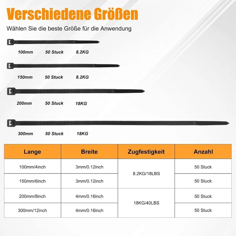 1000 Stück Kabelbinder Schwarz 100/150/200/250/300mm Und 20 Klebesockel, Kabelbinder set, UV Beständig, Hitzebeständig, Kunststoff Kabel Binder Set