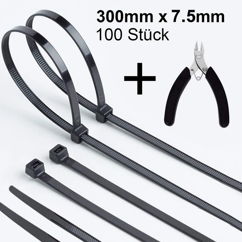 1000 Stück Kabelbinder Schwarz 100/150/200/250/300mm Und 20 Klebesockel, Kabelbinder set, UV Beständig, Hitzebeständig, Kunststoff Kabel Binder Set