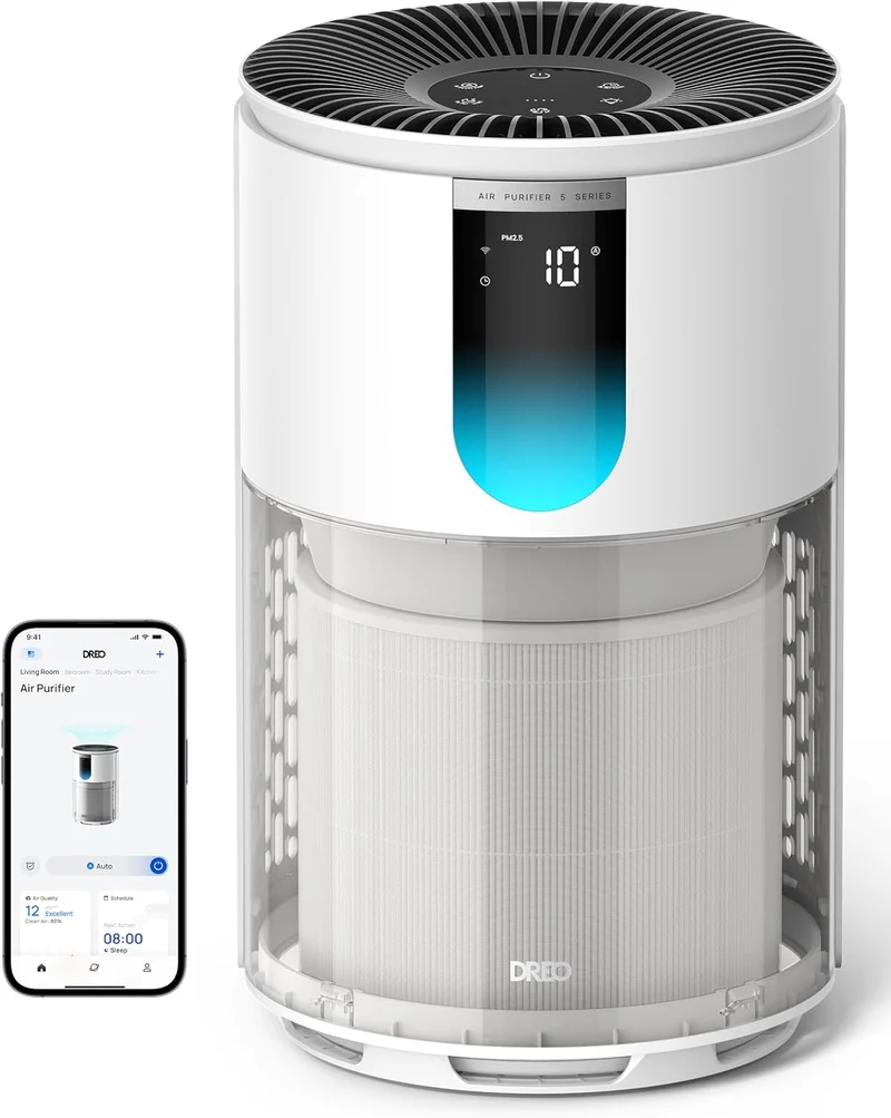 Luftreiniger für Schlafzimmer bis 109 m², gegen Gerüche, Pollen & Rauch, AHAM-verifiziert, 3-in-1 HEPA-Filter, PM2,5-Sensor, Luftqualitätsmonitor, 18 dB, WLAN, Alexa