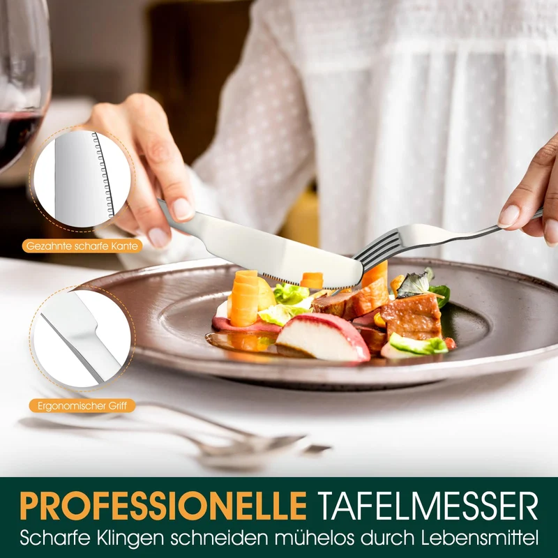 Besteck Set Schwarz für 8 Personen, 48-teiliges Edelstahlbesteckset mit Steakmesser, elegantes Besteck mit Messer, Gabel, Löffel, Besteck für Küche/Restaurant