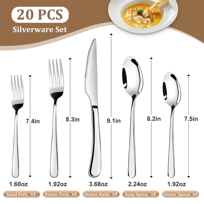 Besteck Set Schwarz für 8 Personen, 48-teiliges Edelstahlbesteckset mit Steakmesser, elegantes Besteck mit Messer, Gabel, Löffel, Besteck für Küche/Restaurant