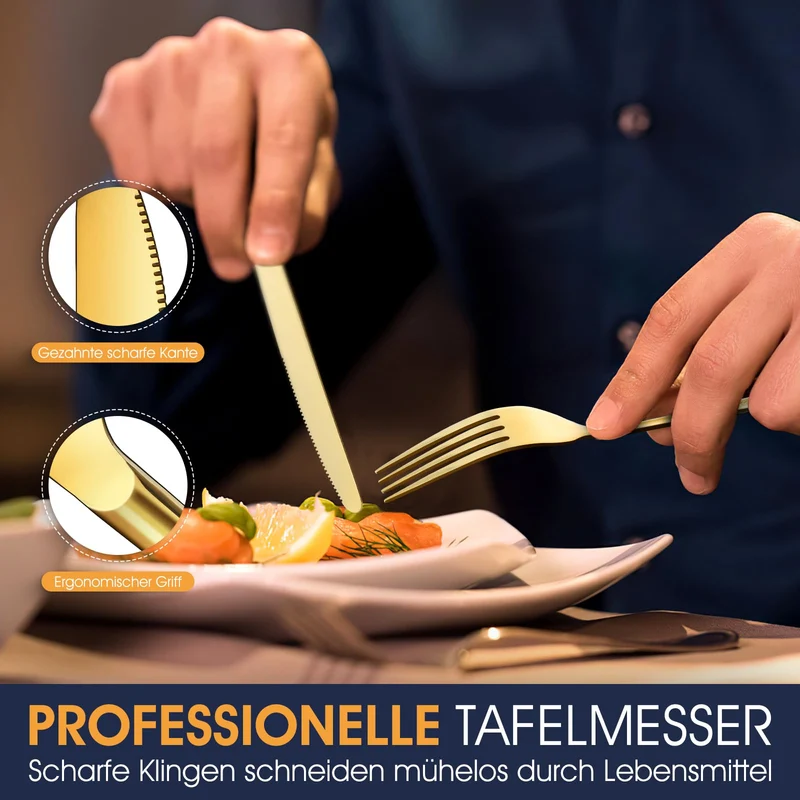 Besteck Set Schwarz für 8 Personen, 48-teiliges Edelstahlbesteckset mit Steakmesser, elegantes Besteck mit Messer, Gabel, Löffel, Besteck für Küche/Restaurant