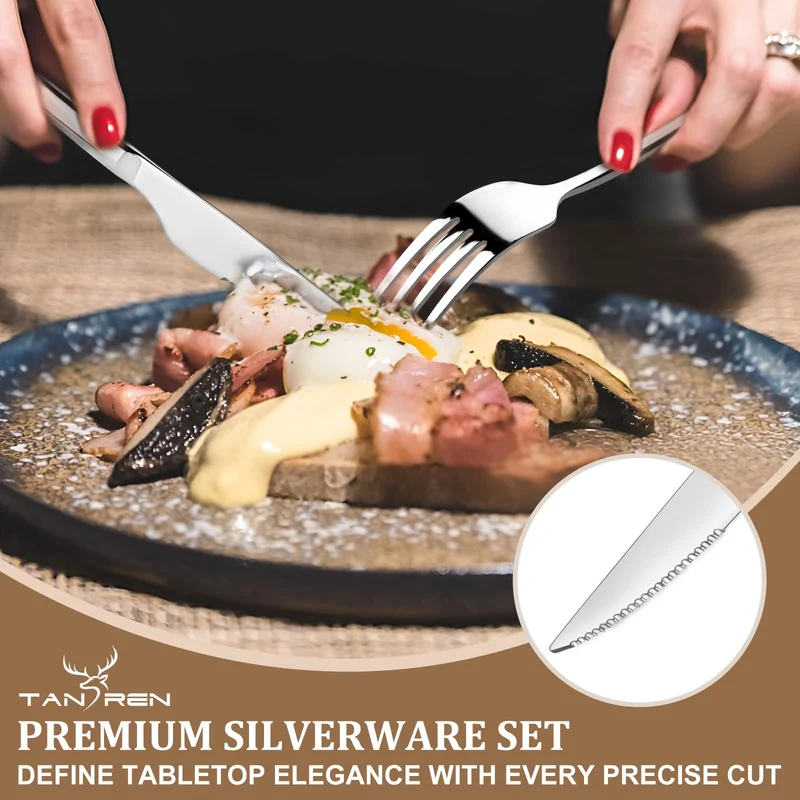 Besteck Set Schwarz für 8 Personen, 48-teiliges Edelstahlbesteckset mit Steakmesser, elegantes Besteck mit Messer, Gabel, Löffel, Besteck für Küche/Restaurant
