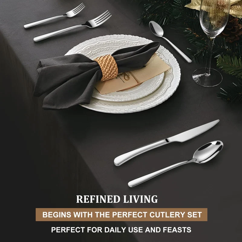 Besteck Set Schwarz für 8 Personen, 48-teiliges Edelstahlbesteckset mit Steakmesser, elegantes Besteck mit Messer, Gabel, Löffel, Besteck für Küche/Restaurant