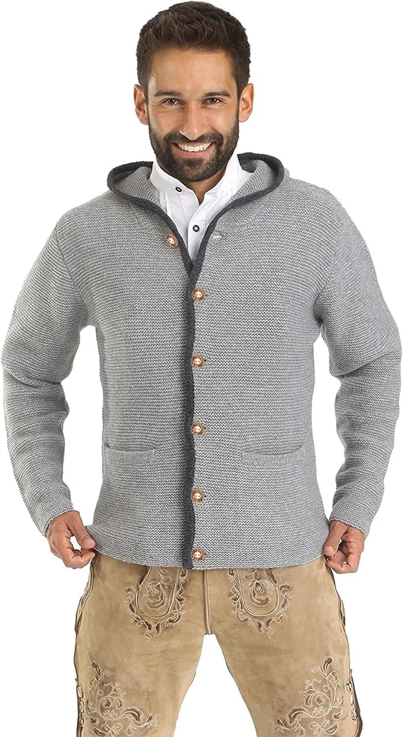 Herren Kostümjacke mit Hood - Kostüm Hoodie für Männer in Schwarz / Anthrazit und Grau und Braun - Traditionelle Strickjacke in S, M, L, XL, XXL, XXXL
