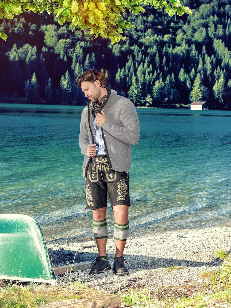 Herren Kostümjacke mit Hood - Kostüm Hoodie für Männer in Schwarz / Anthrazit und Grau und Braun - Traditionelle Strickjacke in S, M, L, XL, XXL, XXXL