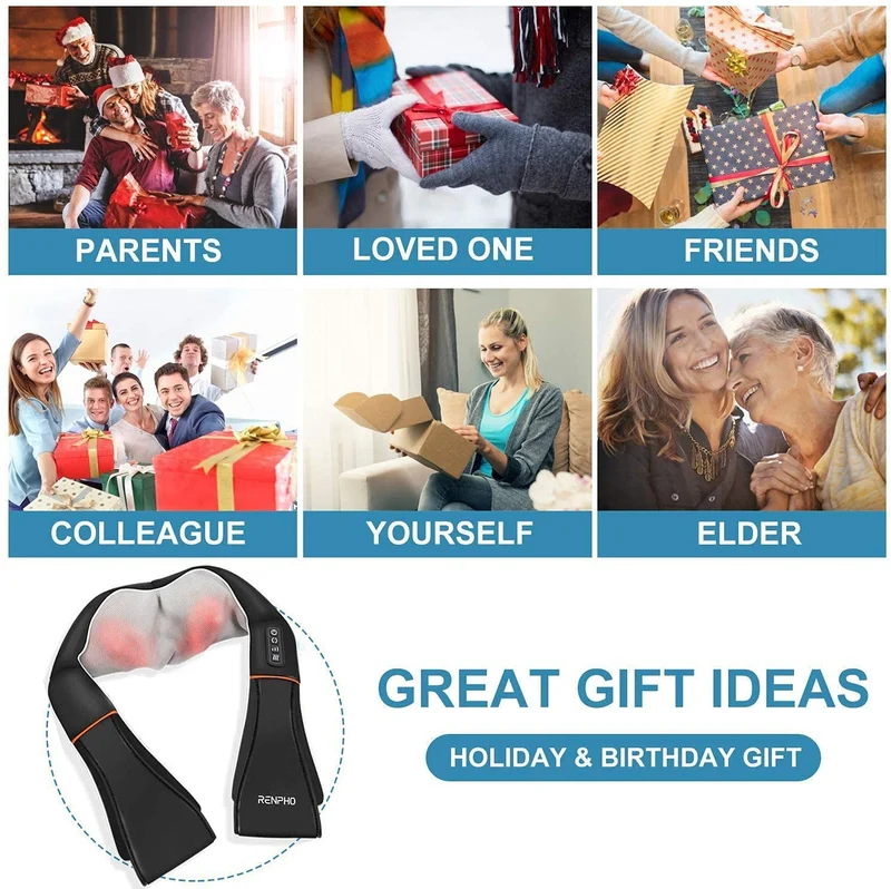 Massagegerät Schulter Nackenmassagegerät mit Wärme, Shiatsu Massagegerät mit 3D-Massage von tiefem Gewebe, Massage für Nacken, Rücken, Beine, Füße, Geschenke für Frauen, Geschenke für Männer