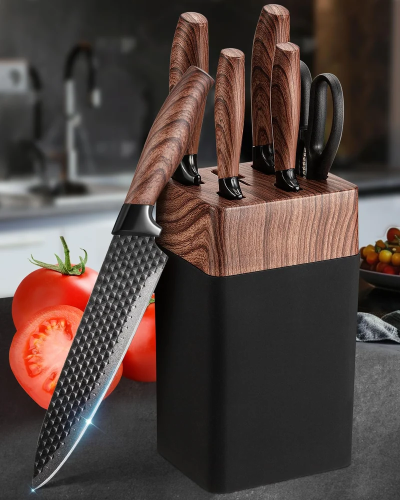 Messerblockset, 7-teiliges scharfes Messerset mit Block, deutsche Klingen aus hochwertigem Edelstahl und ergonomischen Griffen, professionelles Küchenmesserset für den Heimgebrauch