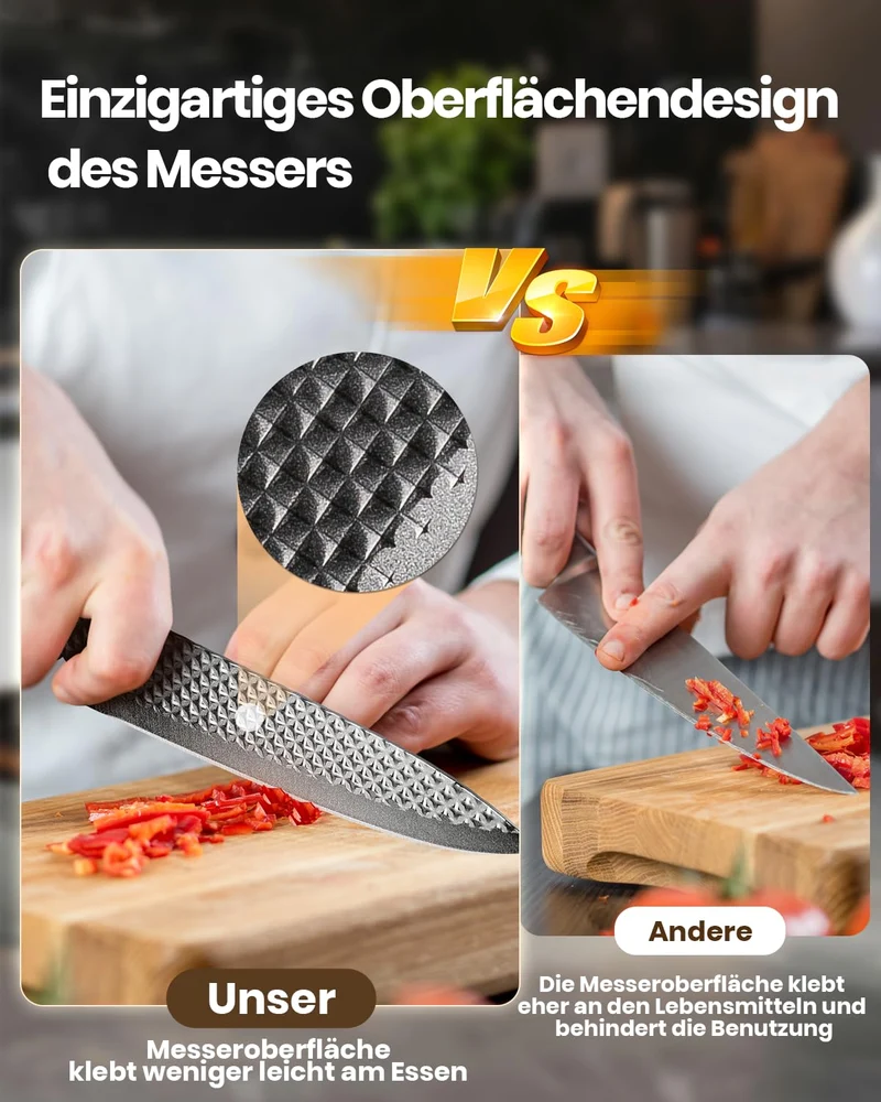 Messerblockset, 7-teiliges scharfes Messerset mit Block, deutsche Klingen aus hochwertigem Edelstahl und ergonomischen Griffen, professionelles Küchenmesserset für den Heimgebrauch
